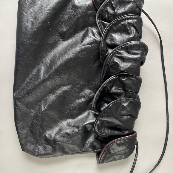 80s Soft Leather Envelope Clutch Petal Motif New Wave Crossbody Vintage Hobo Bag - Picture 7 of 8